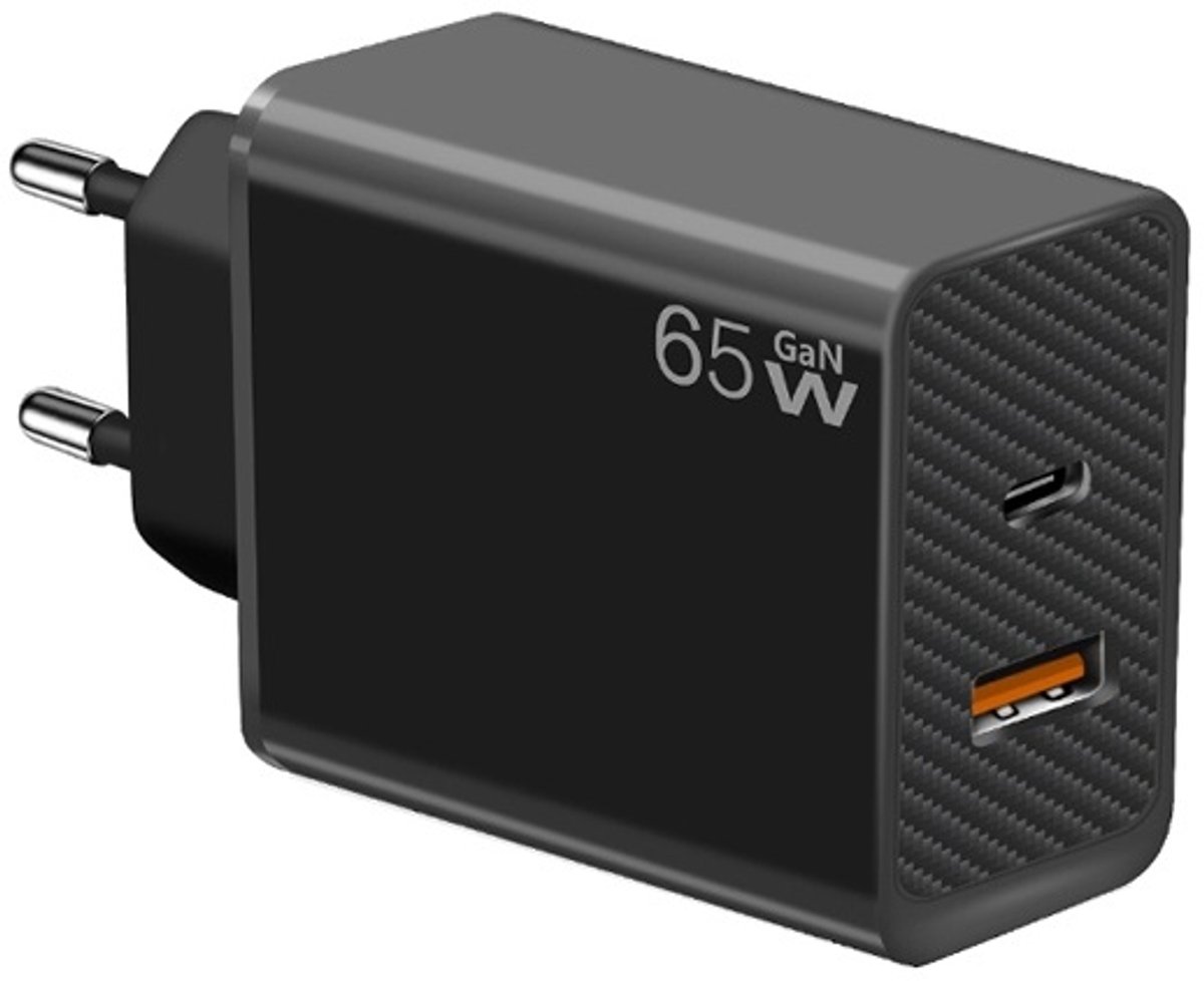 48W GaN USB-C + USB-A Snellader - PD 3.0 & QC 3.0 - Compacte Adapter Oplader geschikt voor laptop, telefoons, tablets etc. - zwart