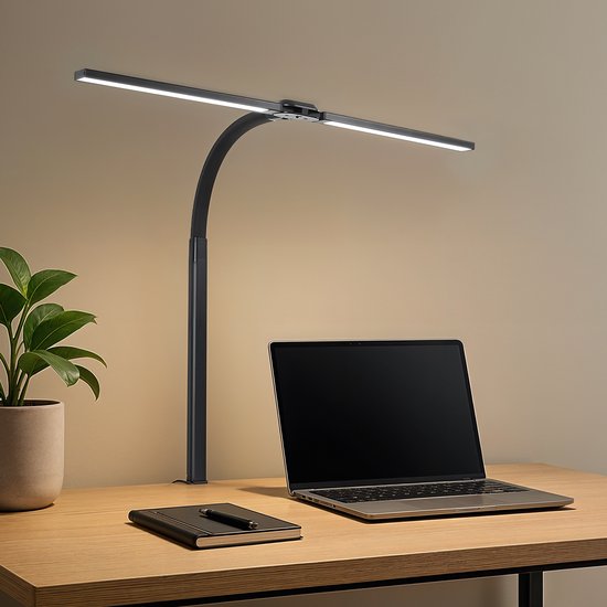 Lampe de bureau Goliving avec pince - 78 cm - LED à intensité variable avec télécommande - Lampe à pince - Lampe de table - Lampe de lecture - Flexible - Lampe LED - Contrôle tactile - Fermeture douce - Zwart