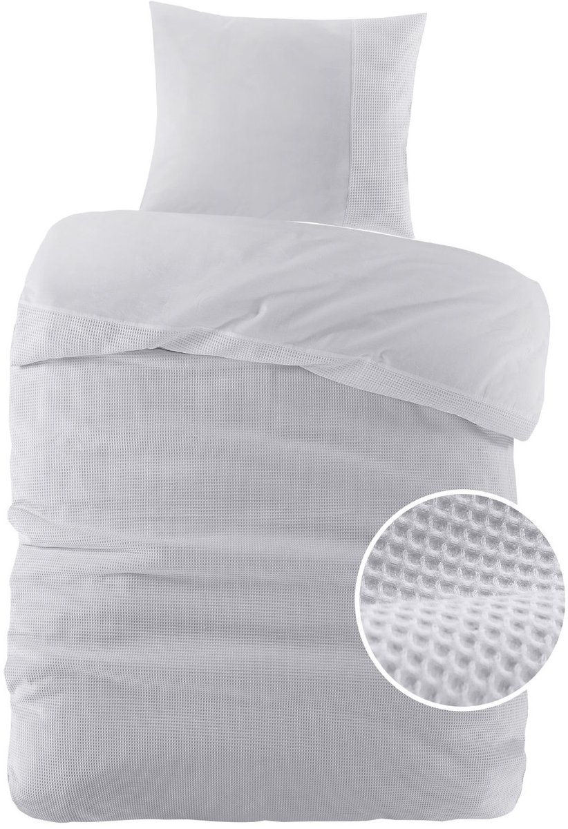 Papillon Dekbedovertrek Mendoza Wafel Grijs - 140x200/220 cm - Hoogwaardige Percale Katoen Super Zacht