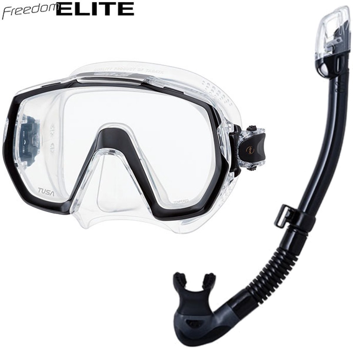 TUSA Freedom Elite Duikmasker (Helder Siliconen) + TUSA Hyperdry Elite II Snorkel – Hoogwaardige Snorkelset