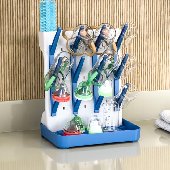 TammaT - Babyfles Droogrek - Droogrek voor Flessen - Flessendroger voor 12 Babyflessen - BPA-vrij - Flessendroogrek - Afdruiprek voor Afwas - Drogen van flessen, spenen, fopspenen, en andere babyaccessoires - Compact & Hygiënisch - Blauw — afbeelding 3