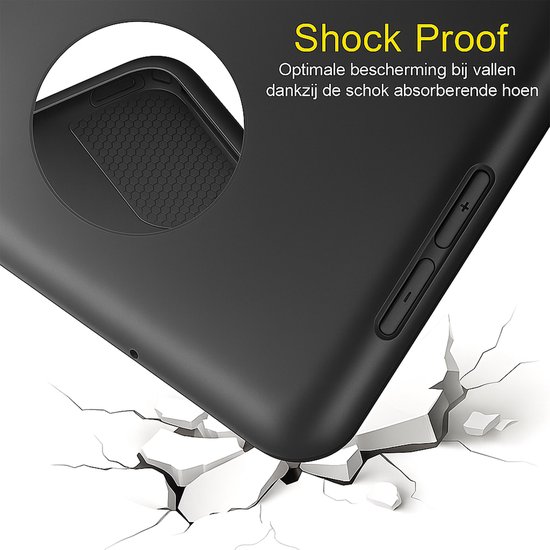 Zwarte tablethoes op gebarsten ondergrond, "Shock Proof".