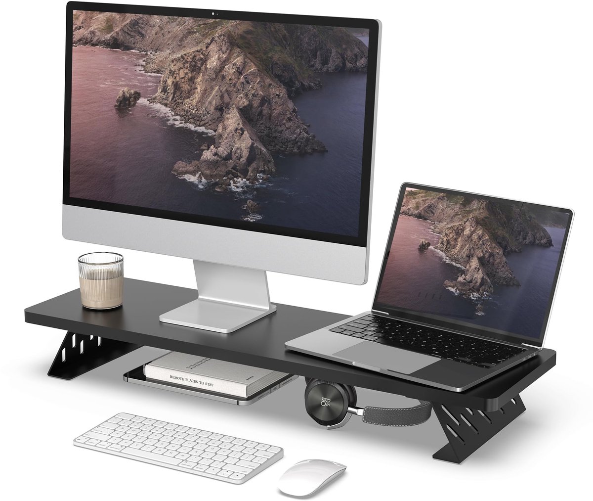 Ibenzoa® Verstelbare monitorstandaard met stevige metalen poten en multifunctioneel gebruik voor bureau- en thuiswerk