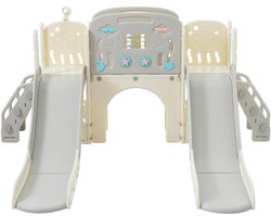 8-in-1 speeltuinset voor kinderen, vrijstaande set met zeedierenthema, glijbaan, boogtunnel, basketbalring en telescoop, dubbele glijbanen voor peuters, klimrek voor kinderen