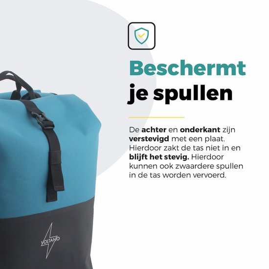 Voltano Dubbele Fietstas Rolltop Reflective Special Edition - Zwart / Blauw - 50 Liter - 100% Waterdicht - Fietstassen Electrische Fietsen