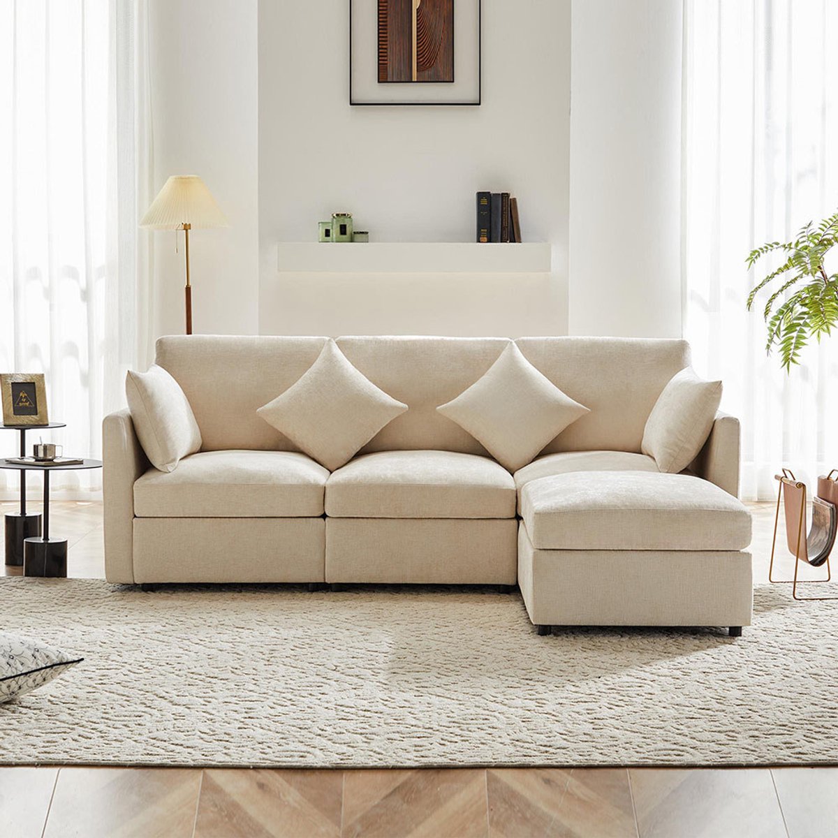 Pugsdrly Modern design, bank van chenille, driezitsbank, vierzitsbank, L-hoekbank met voetensteun, geschikt voor appartementen, video beschikbaar.