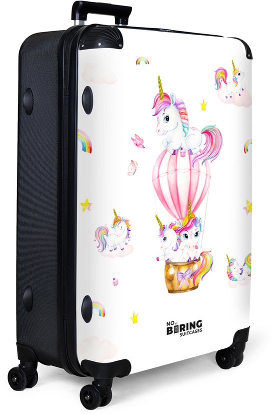 NoBoringSuitcases.com® - Grande valise - Valise légère - Unicorn - Arc-en-ciel - Montgolfière - Étoiles - Rose - Meiden - Valise 4 roues - Grand trolley XL - 98 litres de bagages