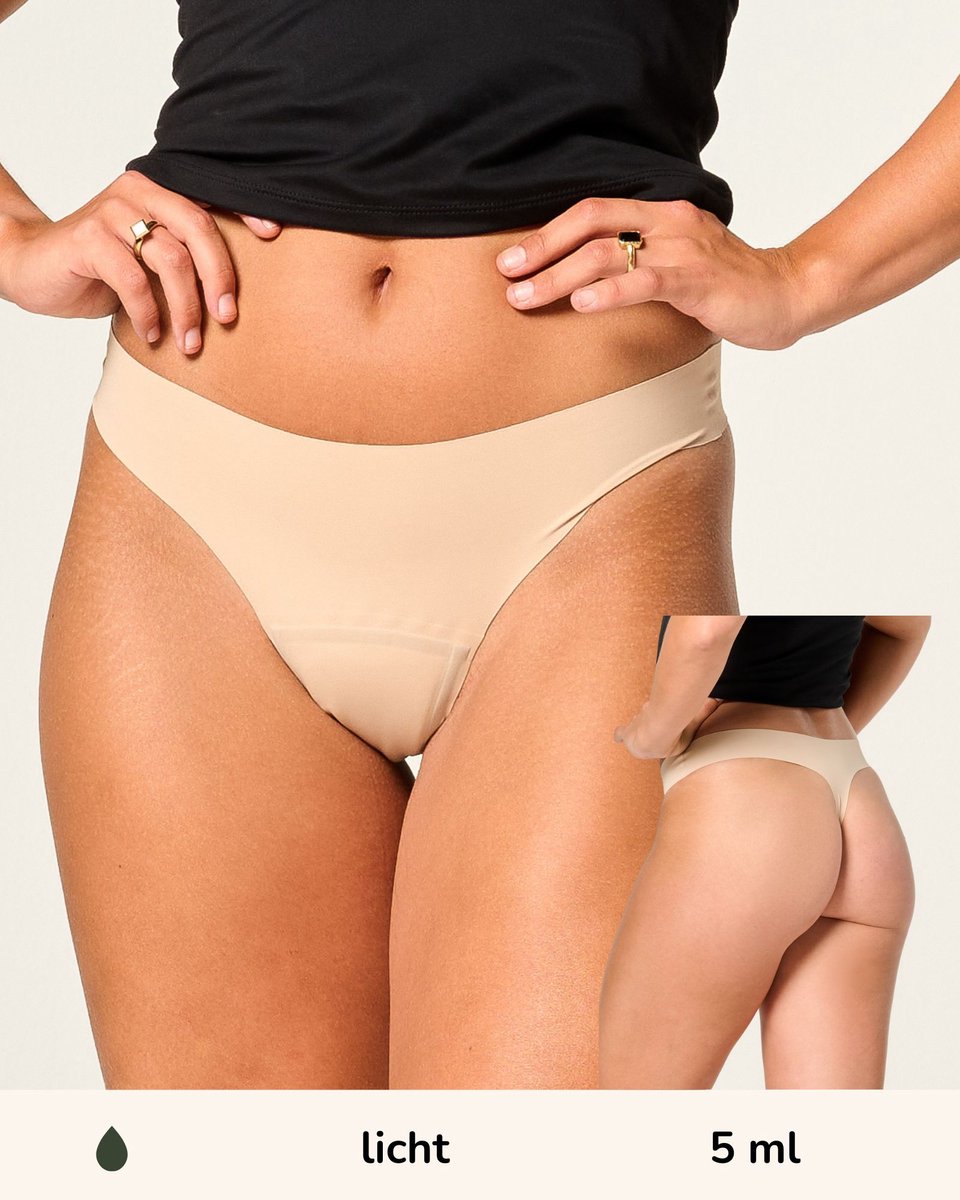 Moodies incontinentie ondergoed - string laser-cut - licht kruisje - maat M - Beige