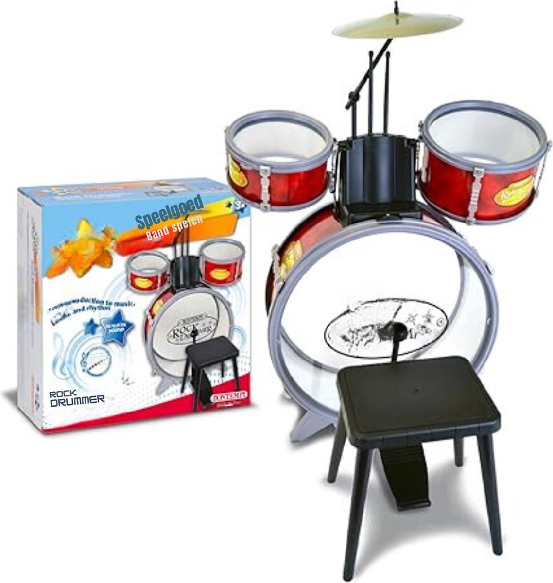 Thuys – Drumstel Voor Kinderen – Speelgoed Drumstel – 50 x 50 x 68cm – Rood