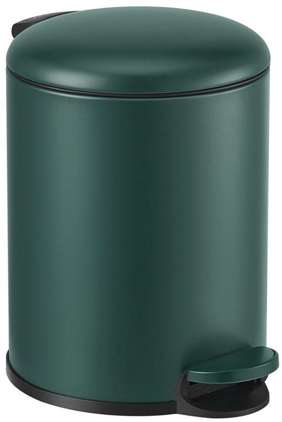 HÜSQ Slimbin Prullenbak 5 Liter - Soft-close Pedaalemmer - kleine Vuilnisbak voor Toilet, Badkamer, Keuken of Kantoor - Afvalbakje - Donker Groen