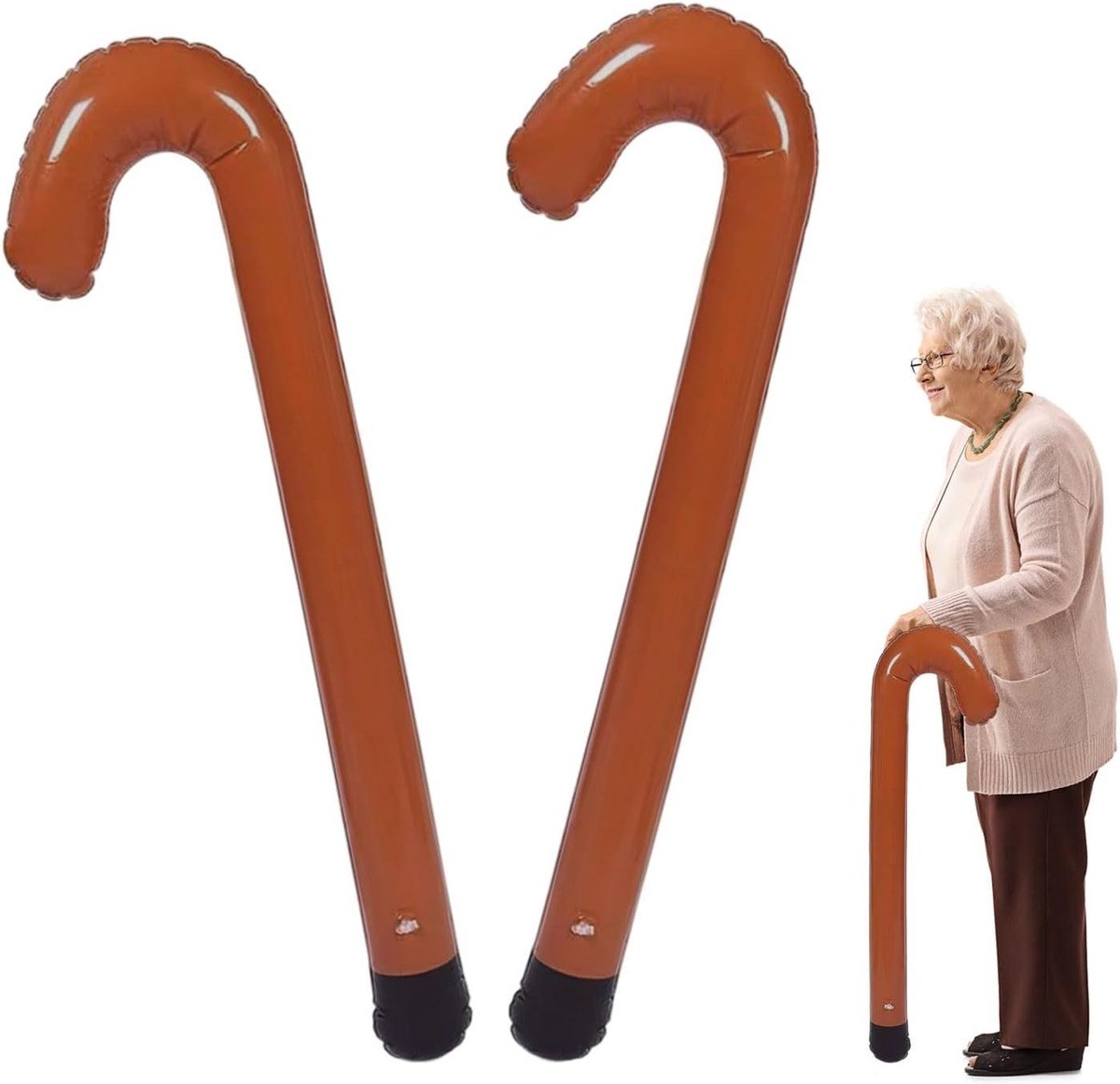Allecto Plus - Opblaasbare wandelstok 90 cm voor oude man - Grappig verkleedcadeau voor feest - Nieuwigheid accessoire voor verkleedfeest - Bruin - Feestgrappen & feestaccessoires