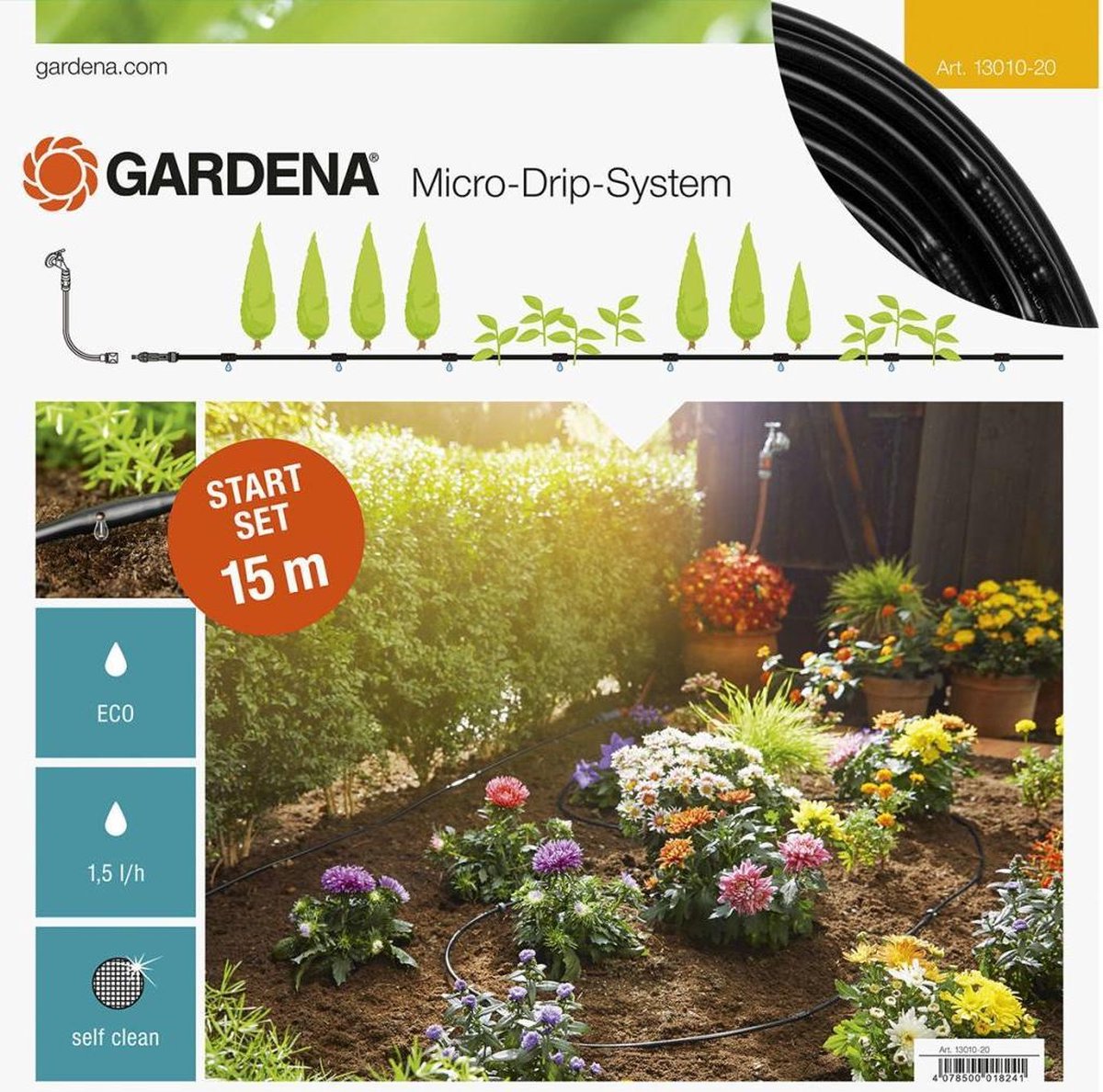 GARDENA Micro Drip System Startset S - Voor Rijplanten Druppelsysteem- 15 Meter - GARDENA