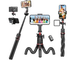 Flexibele Statief Selfie Stick met Cold Shoe & Afstandsbediening – Uitschuifbaar Telefoonstatief Geschikt voor: iPhone & Android - Go Pro, Camera – Octopus Tripod voor Vlog, Video, Livestream