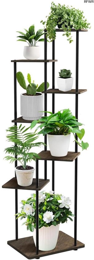 CarolynDesign Plantenstandaard met 6 niveaus, bloempothouder plank voor meerdere planten, zwart metalen standaard voor terras