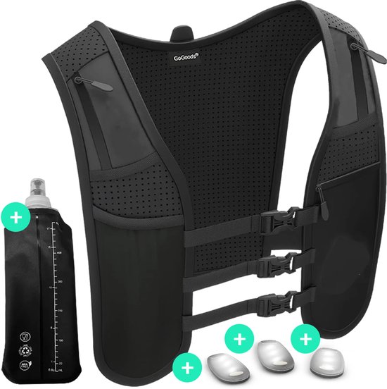 GoGoods® Hardloopvest - Running Vest - Met Verlichting - Telefoonhouder - Incl. 3 LED-lampjes en 500ml Drinkfles