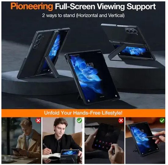 TORRAS Armor Stand Hoesje Geschikt voor Samsung Galaxy Z Fold 6 - Compatibel met MagSafe - Back Cover met Kickstand - Zwart