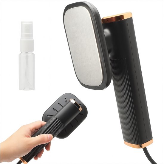 Mini Droogstrijkijzer – Compact Reisstrijkijzer Zonder Stoom – Mini Strijkijzer - Kreukverwijderaar - USB – Lichtgewicht & Draagbaar – Voor Reizen en Thuis – Zwart/Goud