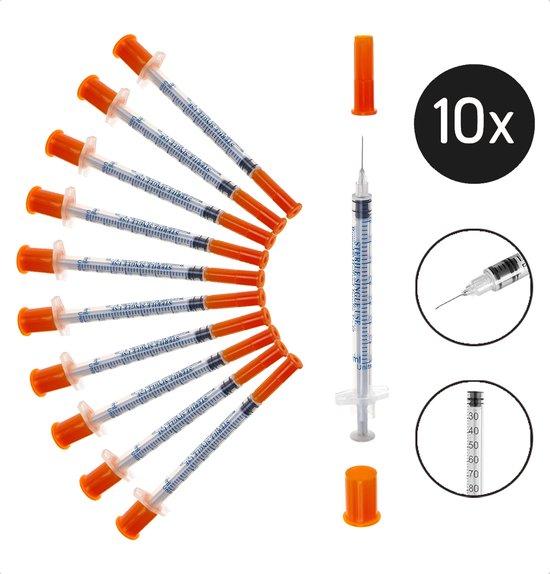 Romed 3-delige insulinespuit met naald 10 stuks - diabetes - 29G x 0,5mm