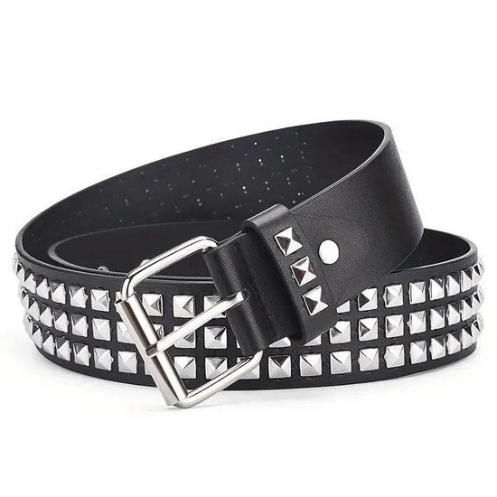 Riem en cuir noir avec clous – Riem ajustable style punk, gothique et Rock avec clous pyramidaux en métal