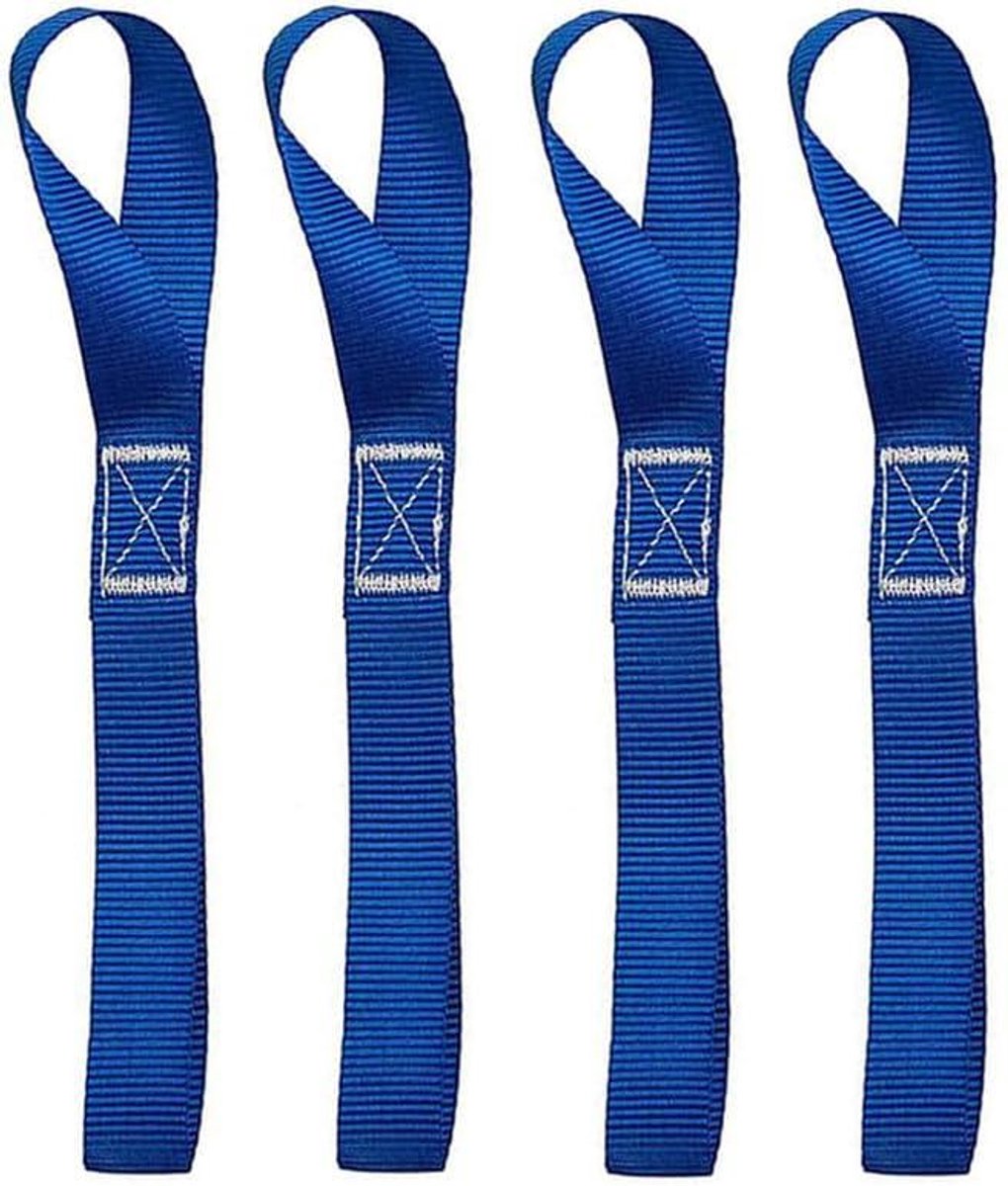 Set van 4 zachte bagageriemen voor zware voertuigen - nylon lusbanden - 25 x 40 cm - draagvermogen 800 kg - blauw - ideaal voor ATV UTV motorfietsen, scooters, kamperen en klimmen