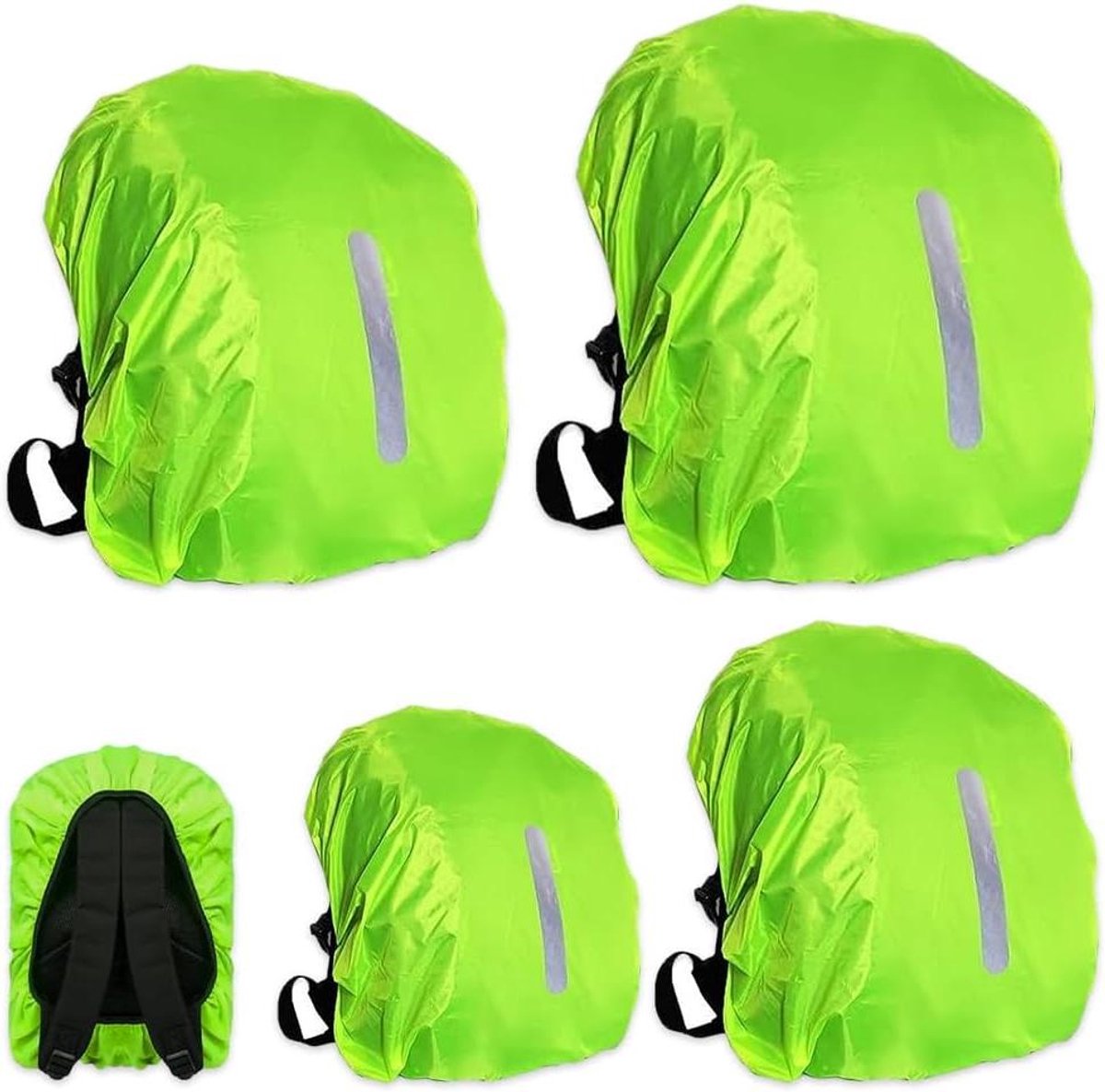 4 stuks regenhoes voor rugzak met reflecterende strepen - water- en winddicht - regenbescherming voor kinderen en volwassenen - outdoor gear.