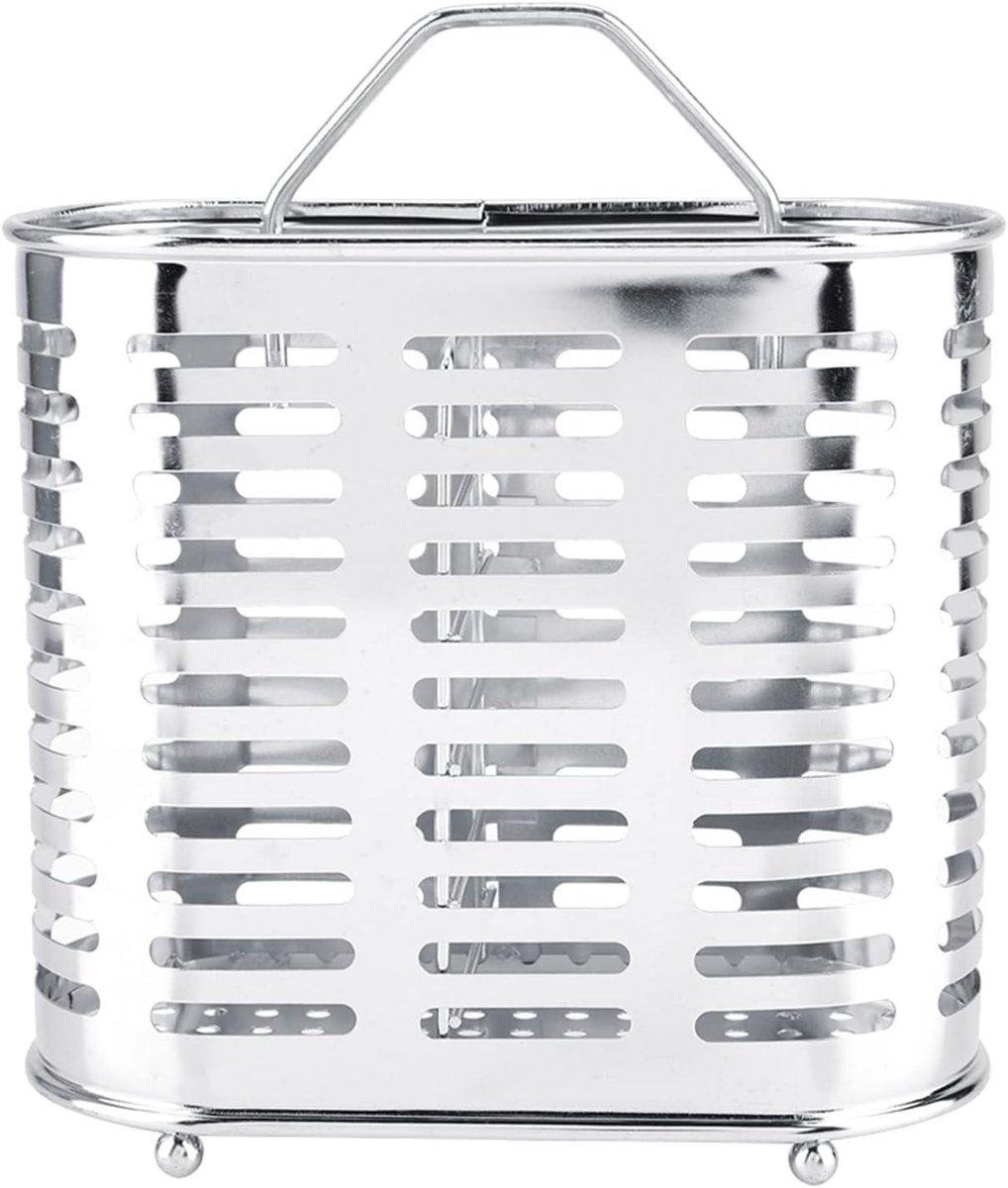 Allecto Plus - Wandgemonteerde Eetstokjeshouder | 16x14x8cm | RVS Keuken Bestek Organiserende Mand | Lepel Vork Mes Opbergdoos | Handig Afdruiprek | Gootsteen Droogrek - Houders voor Keukengerei