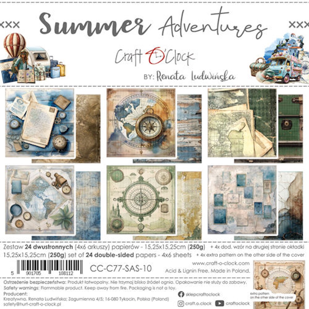 Craft O Clock Set of Papers 15x15 cm Summer Adventures