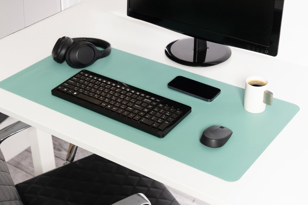 Orcq - Bureau mat - Bureau Onderlegger - Bureau Organiser - Deskmat - Hoogwaardig Kunstleer - 90 x 43 cm - Turqoise