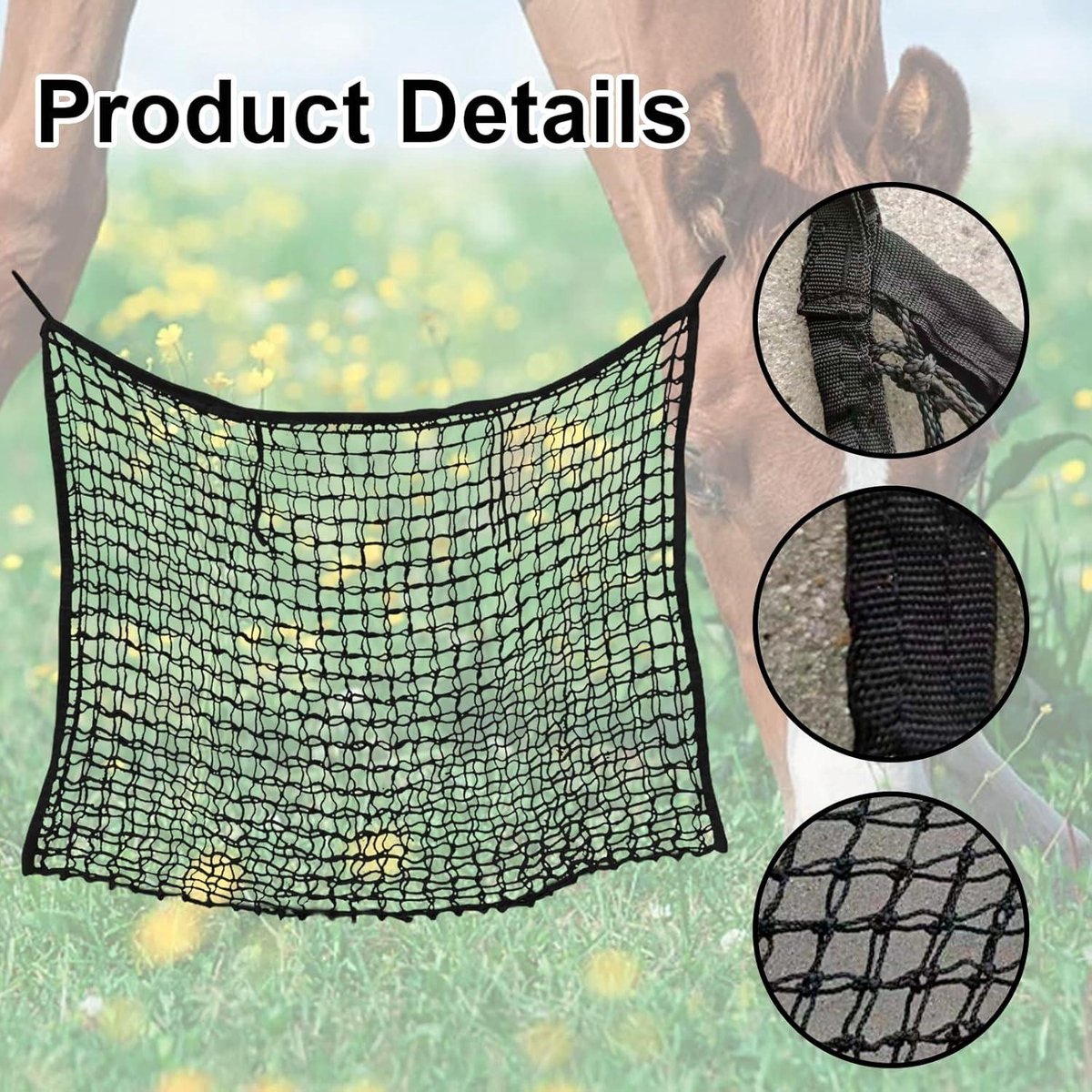 Joparri Hooiennet 120 x 90 cm, maaswijdte 3 x 3 cm hooizak, hooizak voedernet, wit, extreem scheurvast, voor paarden, schapen, runderen, hooizak inhoud ca. 9 kg