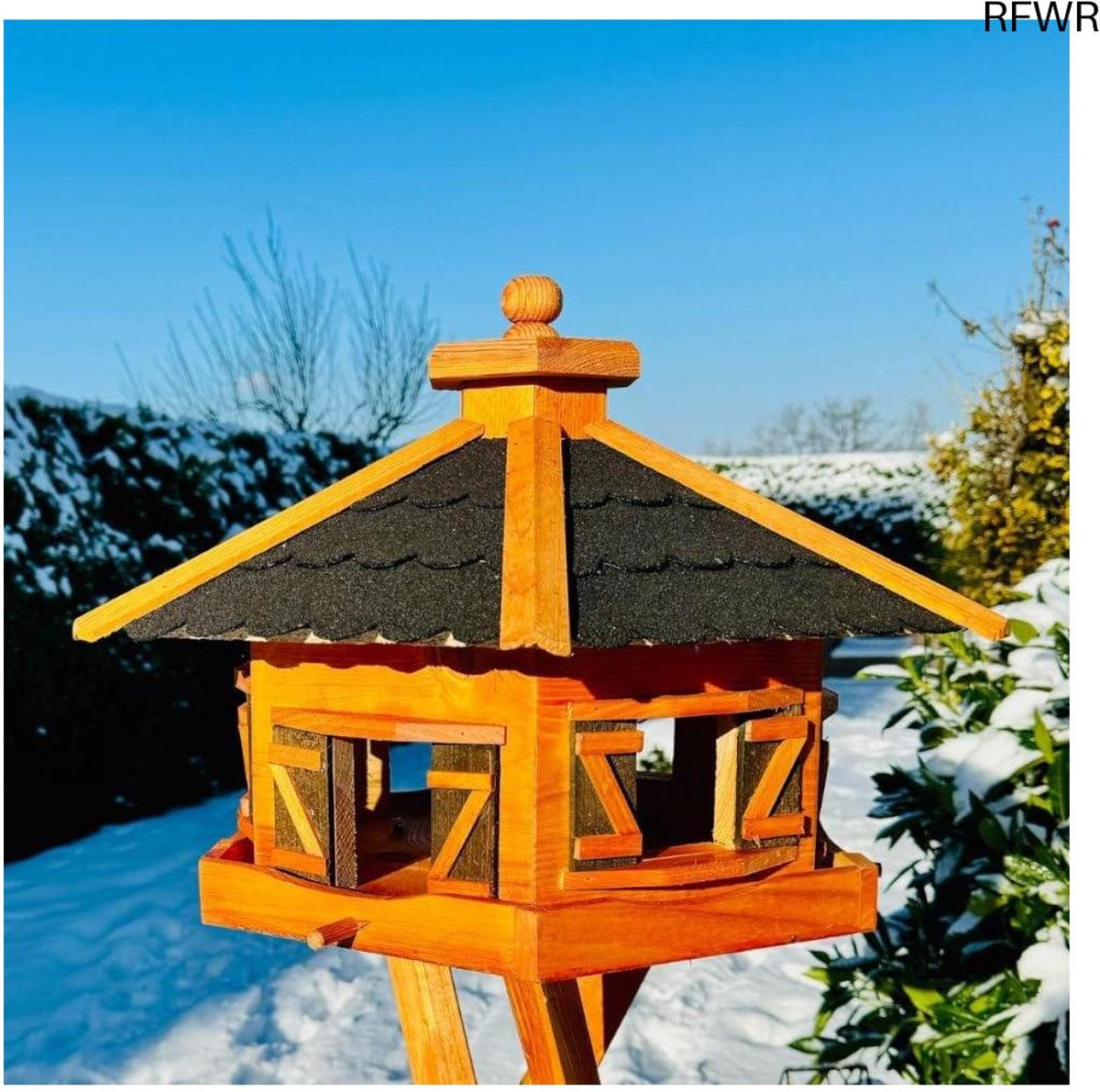 RFWR® Zeshoekig Vogelvoederhuisje XL van Hout - Weerbestendig en Handgemaakt