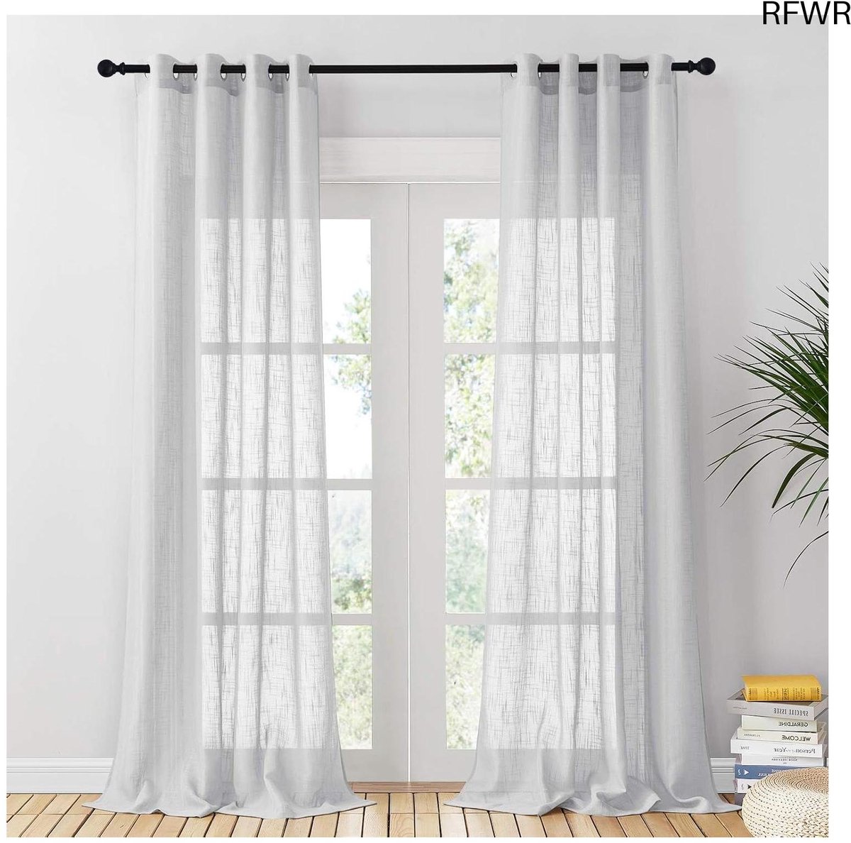 RFWR Transparante Raamgordijnen voor Woonkamer en Slaapkamer - 132x240cm, 2 Stuks, Zilvergrijs