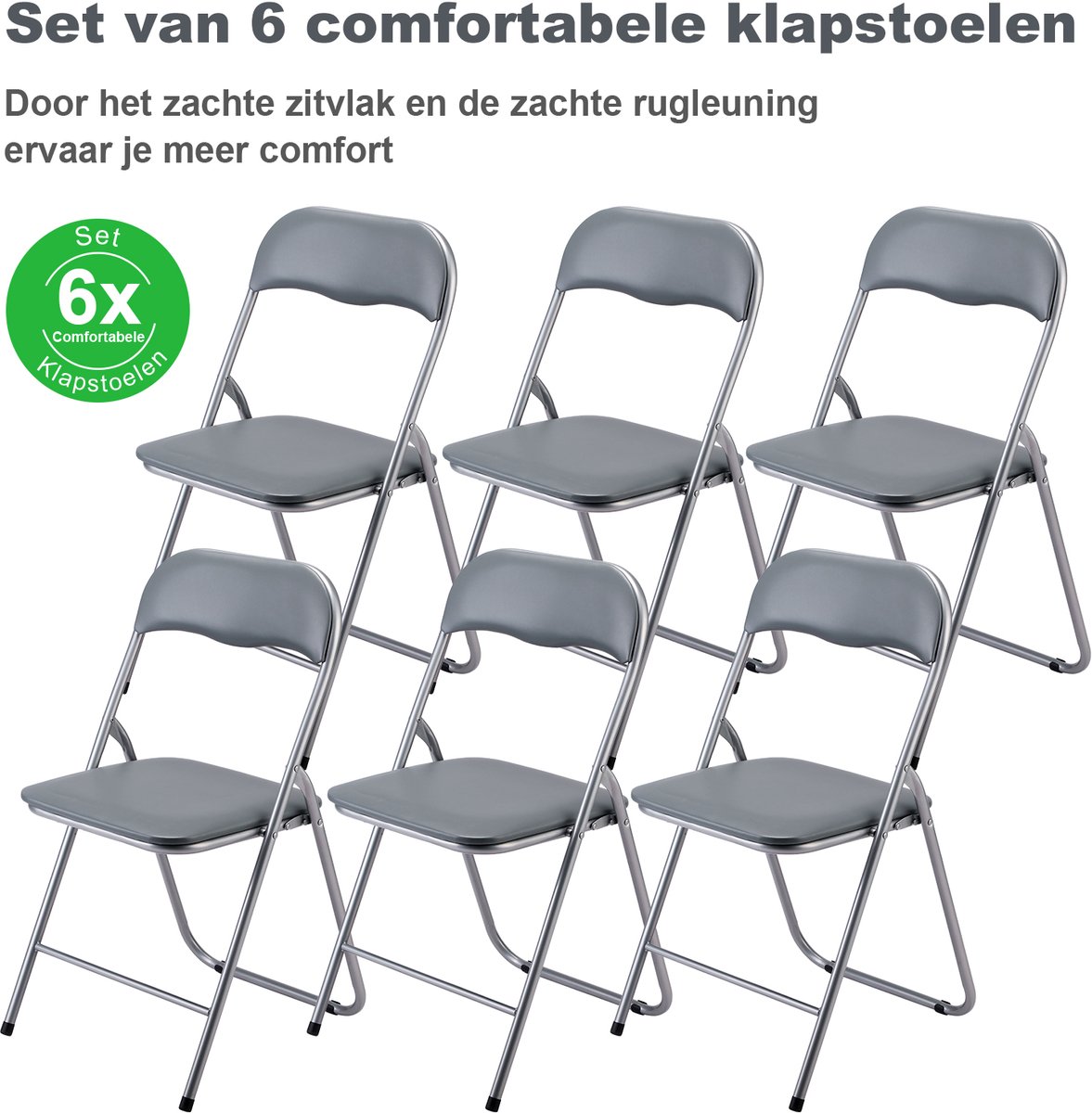 BARDI Set van 6 - Klapstoel - Vouwstoel - Opvouwbare Stoel - Comfortabel & Lichtgewicht -