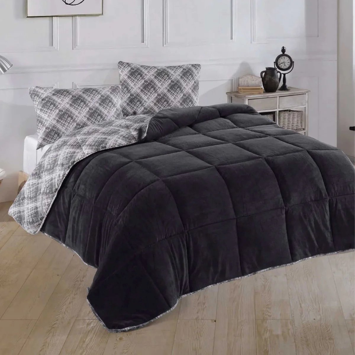 NORDIC SCHILLER Dekbed - 4-Seizoenen & Dubbelzijdig - Ultiem Comfort - Machinewasbaar - 155 cm x 215 cm - Antraciet