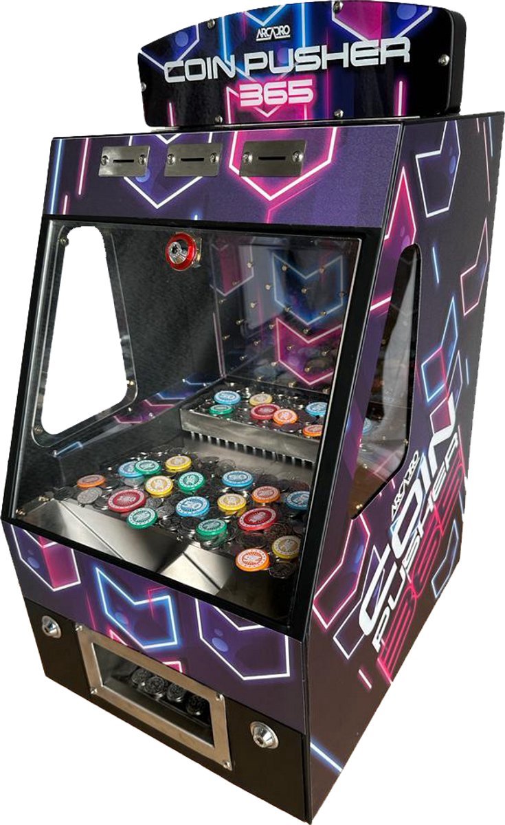 Coin Pusher 365 | Incl 1.500 Munten | Tafelmodel Kermis Muntschuiver | Arcade Coinpusher voor thuis | Voeg eigen prijsjes toe
