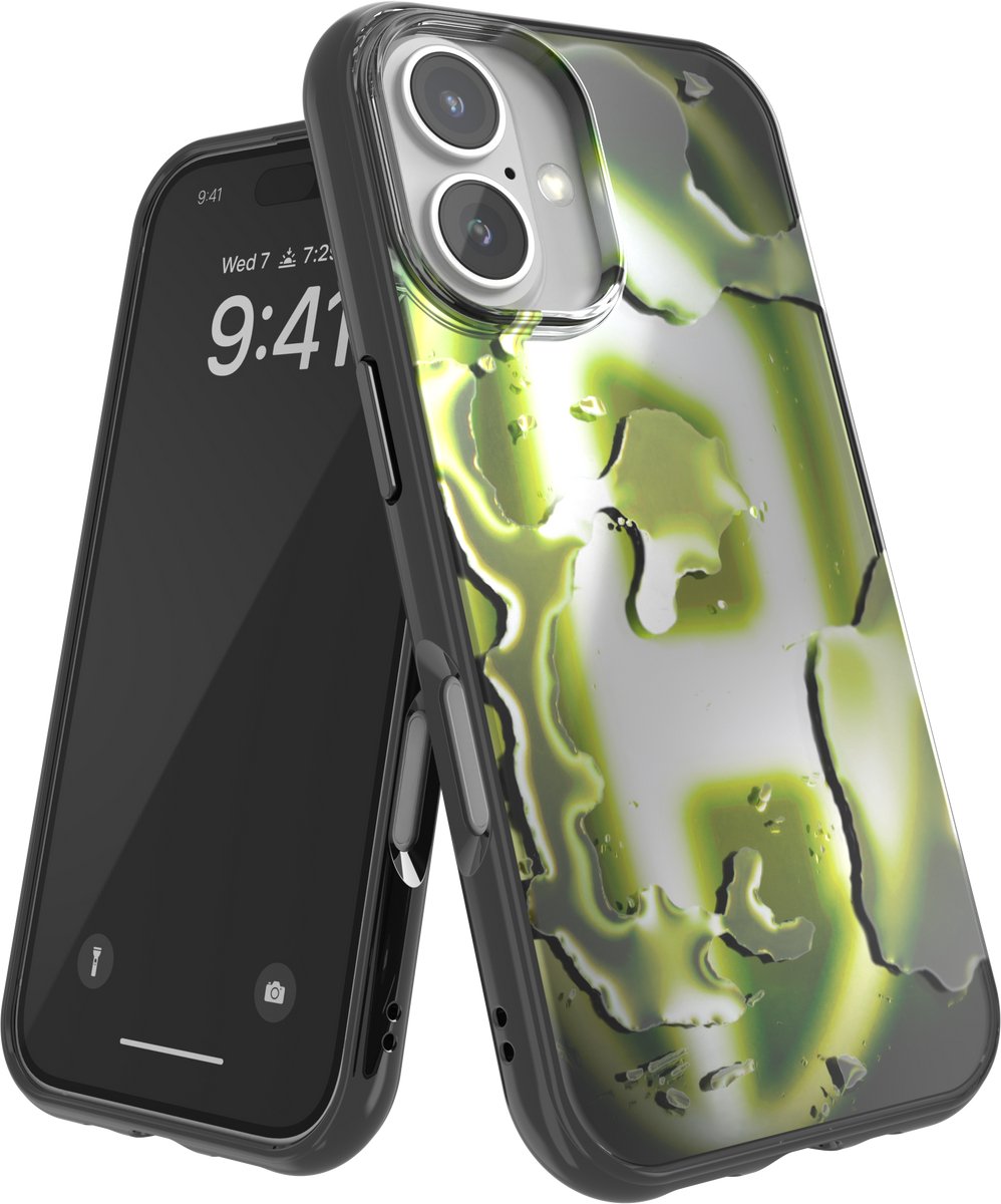 Diesel Oval D Neon Hoesje compatibel met iPhone 16 black/yellow