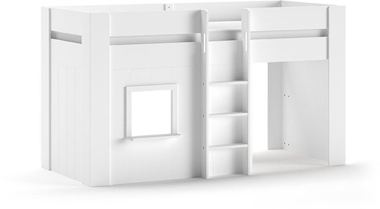 Halfhoogslaper Reno met speelhuisje - 206x104x120 cm - Wit - Vipack - Halfhoogslaper - Wit - MDF Eenpersoons Halfhoogslaper