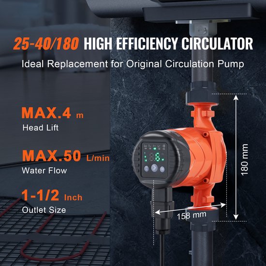 LPS25-4BP-180 Warmwater Circulatiepomp, 220 V, 22 W, 50 L/min, 4 m Max. Verhoging, 1-1/2 Inch Schroefaansluiting, 5 Intelligente Besturingsmodi, Geluidsarm van Liquids Pumps — afbeelding 5