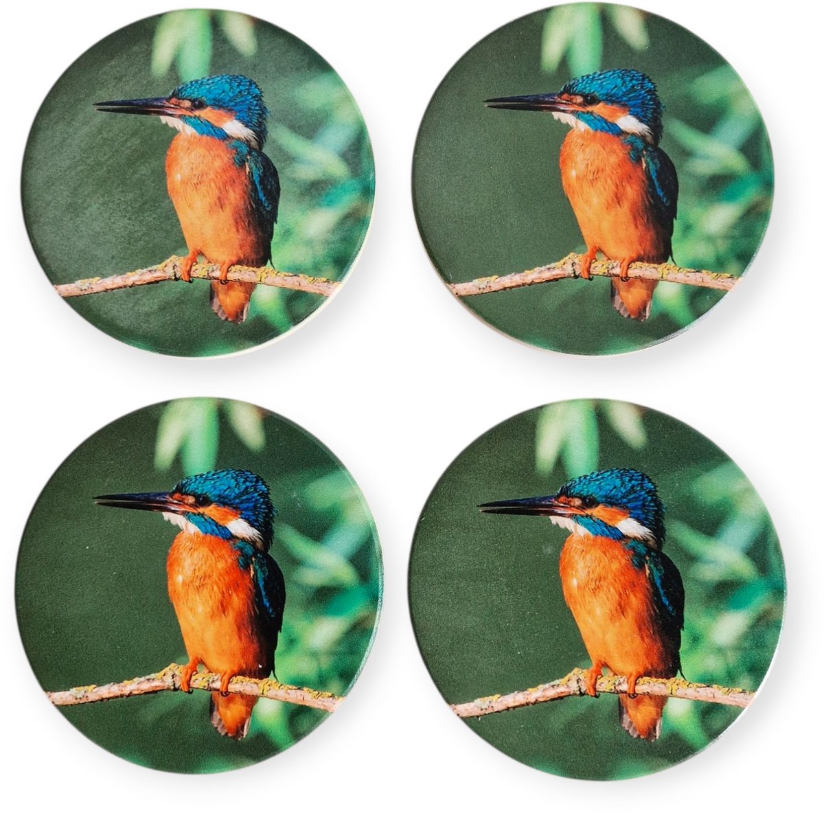 Spant7 - Onderzetters - Set van 4 - Keramiek - IJsvogel - rond 10cm
