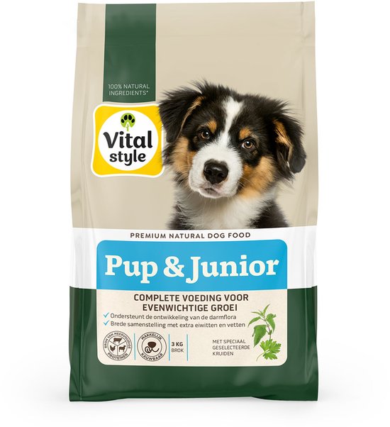 VITALstyle Pup & Junior - Puppy Brokken - Ondersteunt Een Geleidelijke Groei - Met o.a. Brandnetel & Peterselie - 3 kg