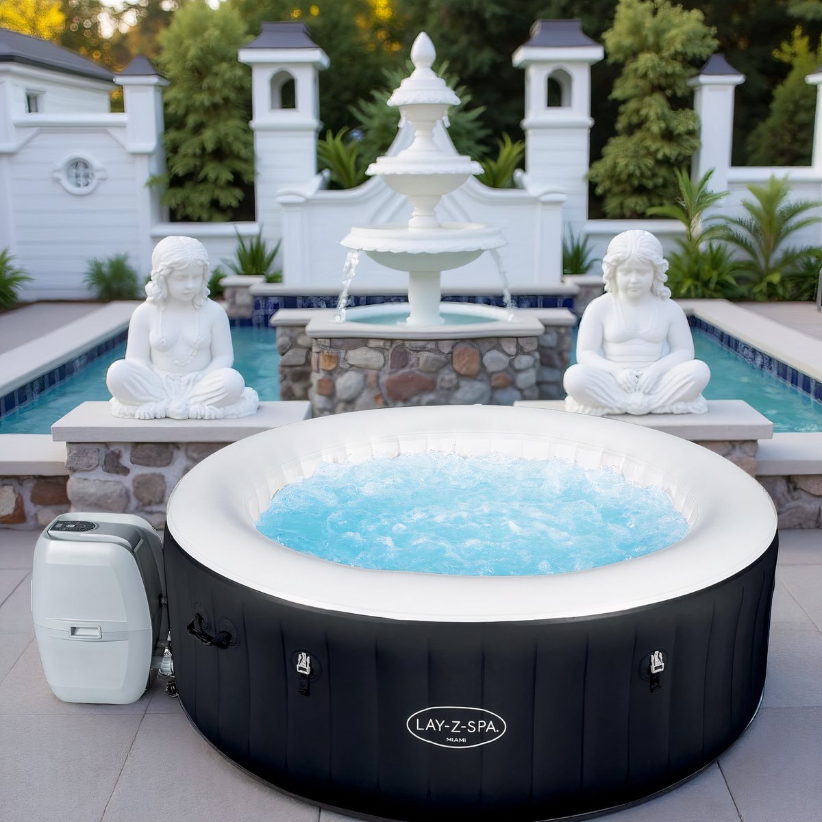 Opblaasbare Jacuzzi voor 2–4 Personen – Ø180 x 66 cm – 120 AirJets – Verwarming tot 40°C – Inclusief Afdekking & Filters – Zwart – Rond