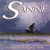 Boekcover 'Sanne' met een schilderachtig landschap en een fietser. Tekst: Sanne, Marjan van den Berg.