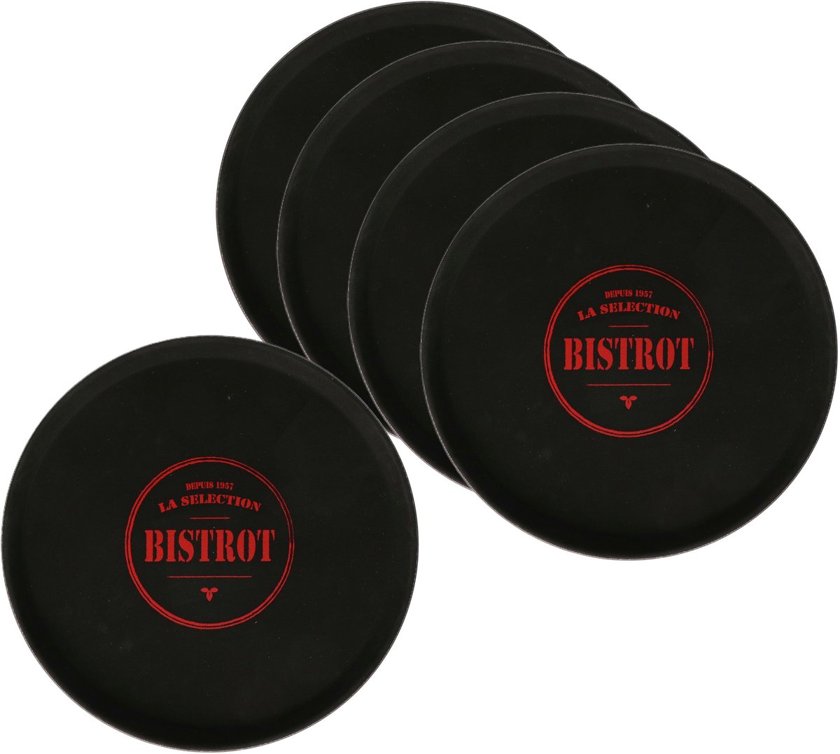 Cook Copcept Horeca dienblad/serveerblad - 5x - French Bistrot - zwart - met antislip - D35 cm - Dienbladen - rond