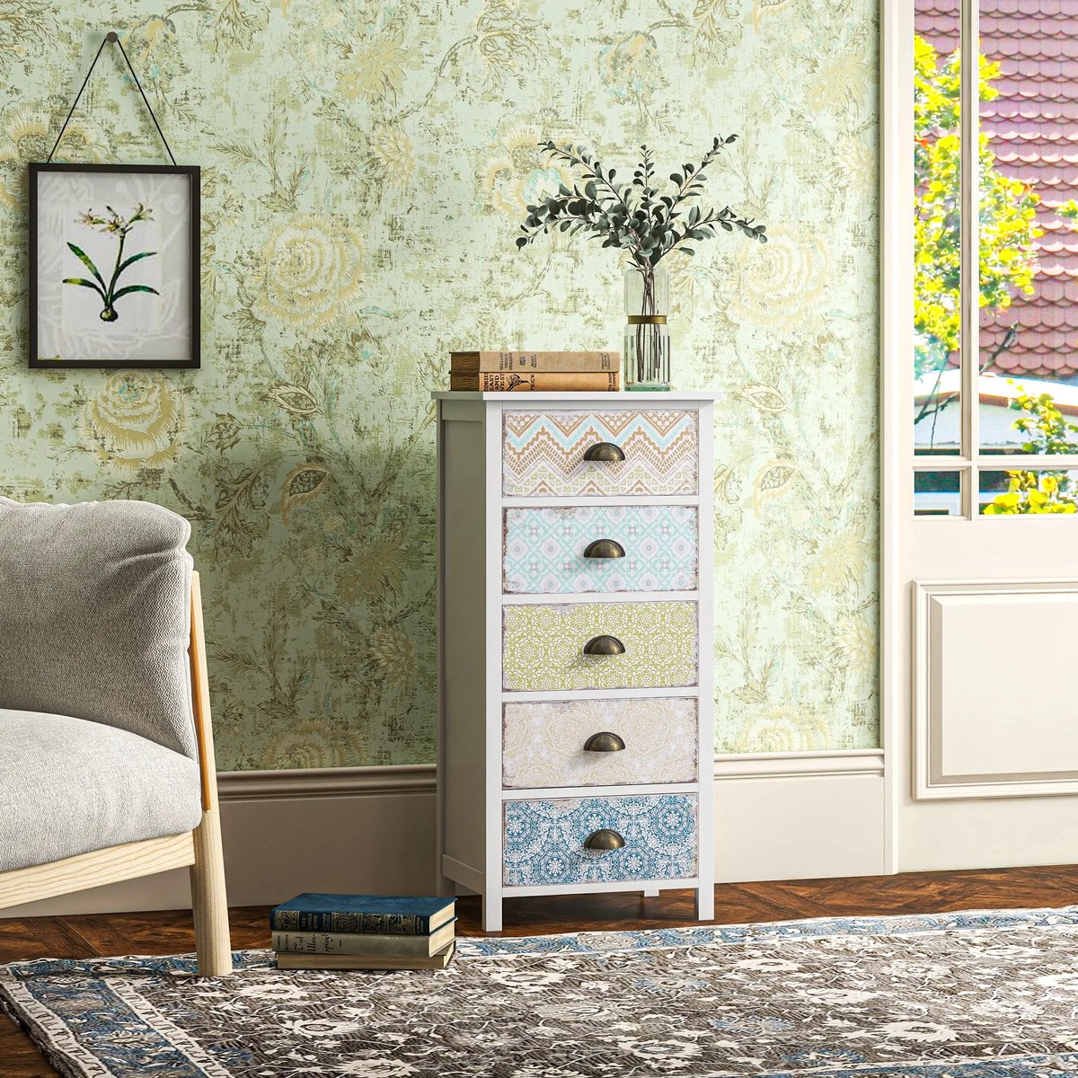 Pugsdrly Commode Ladekast Siedeboard modern design 5 lades 46 cm x 34 cm x 97.5 cm kleurrijk