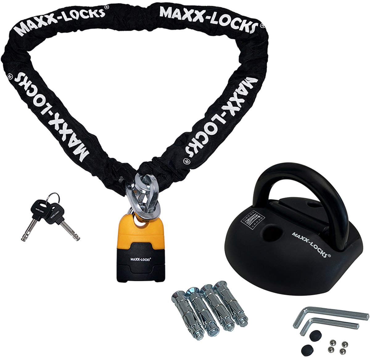 Maxx-Locks Ohura ART 4 Motorslot / Scooterslot + ART 4 Muuranker - Kettingslot met 12 mm Dikke Schakels - Art Gekeurd Slot voor Motor en Scooter & Brommer - 120 cm