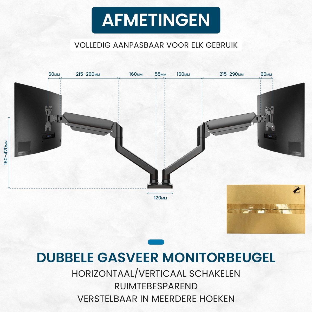ZoeZo Design Z2A0 Dubbele Monitorarm Gasveer 13-32" thumbnail 5