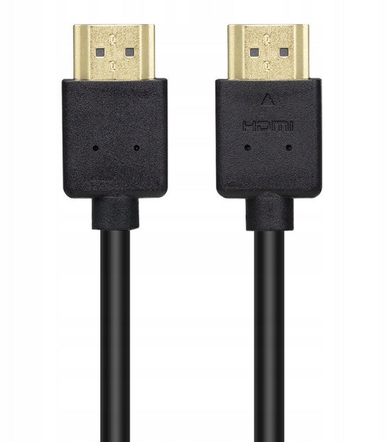 Deux câbles HDMI standard avec des connecteurs noirs et des broches dorées sur fond blanc.
