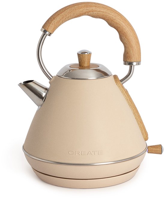 CREATE Waterkoker Retro - 2200 Watt - 1,7 Liter - RVS - BPA vrij - Elektrisch - Zand - Kettle Retro L