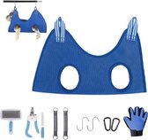 Katten, Honden Hangzak - 11-Delige Huisdier Verzorging Hangmat - Voor Het Makkelijk Knippen Van Nagels - Maat S - Pet Hangmat - Huisdierverzorging - Huisdier Verzorging Hangmat - Huisdier Nagel Trimmen Harnas - 57x44.5 Cm - Blauw