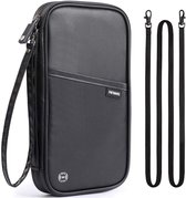 TRAVELTIME® - Paspoort Hoesje - Nektasje - Paspoorthouder - Reisportemonnee - met RFID Pasjeshouder - voor 4 Gezinspaspoort, Kaarten, Vliegtickets, Geld - Zwart