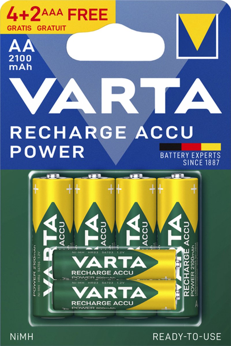 Varta V56706496 Ready2Use 4x AA + 2x AAA Oplaadbare Batterijen